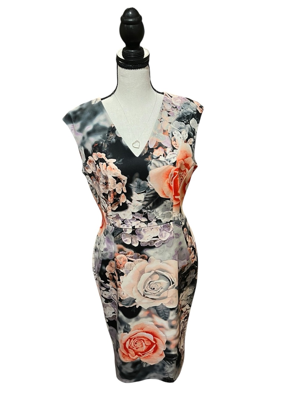 Calvin Klein Floral Print Scuba Sheath Dress Women’s 10 Sleeveless V Neck